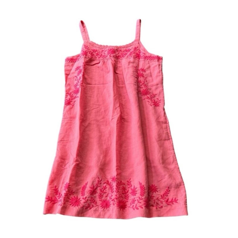 Lucky Brand Linen cotton embroidered shift dress pockets boho coral women’s L